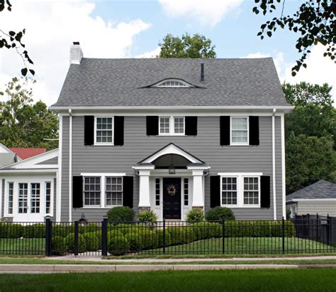 metal roof gray house|grey houses with black shutters.